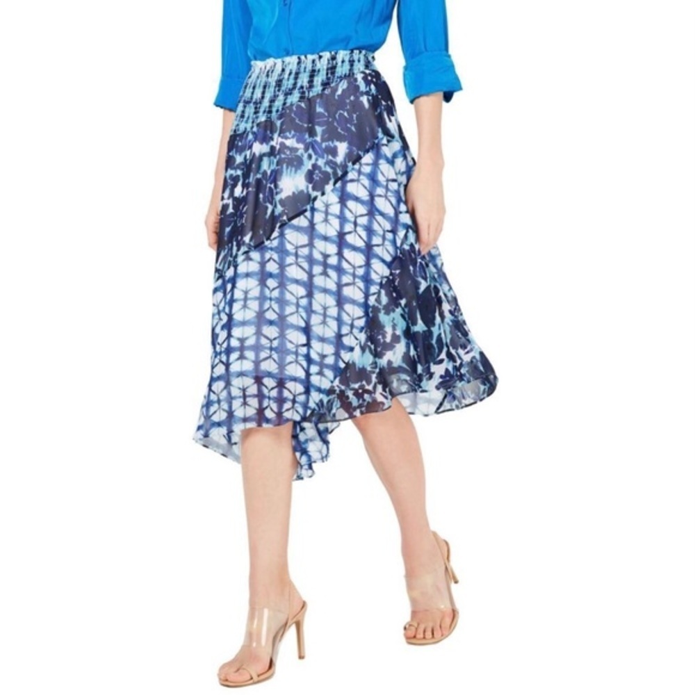 New INC Womens Printed Smocked Asymmetrical Skirt - Picture 1 of 2